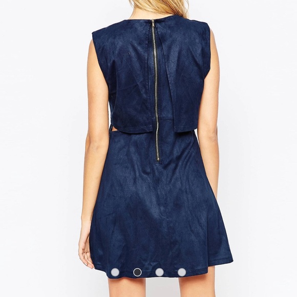 Fashion Union Faux Suede Layered Crop Aline Dress blue size xs - Picture 4 of 14